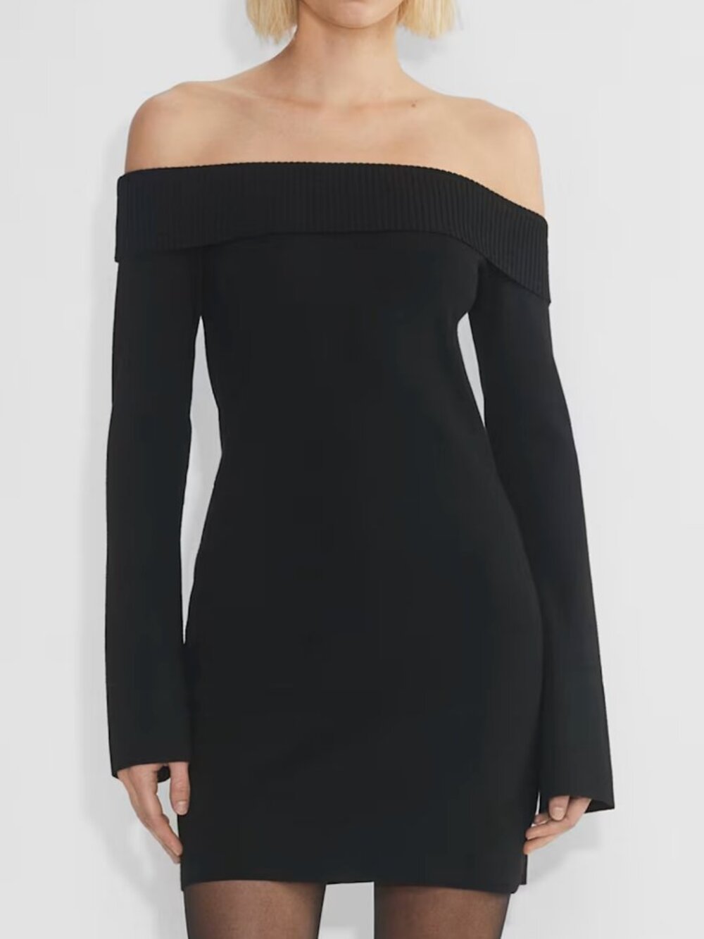 Aritzia Sunday Best Firebird Long Sleeve Mini Dress Off The Shoulder Black XS